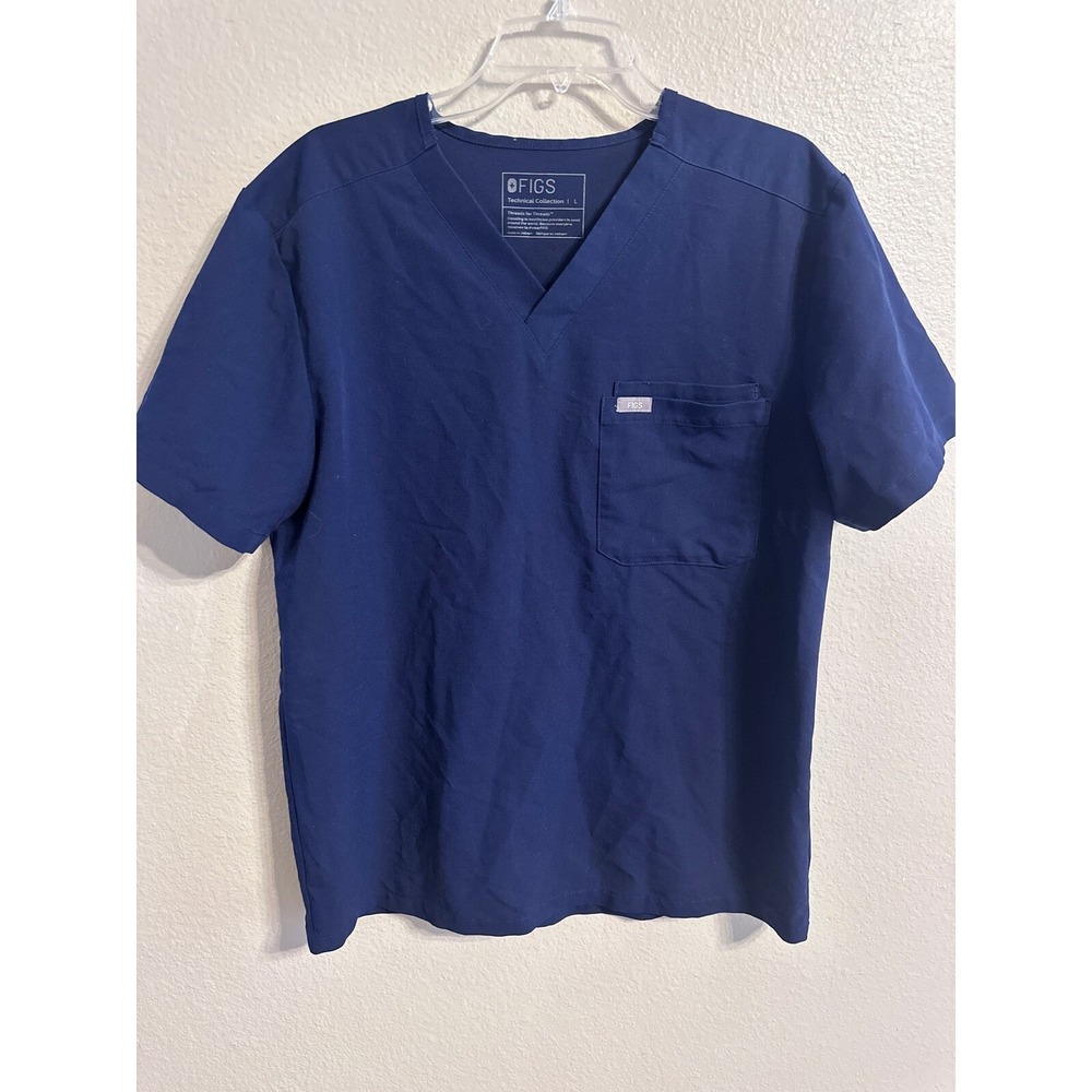 FIGS Technical Collection Scrub Top V-Neck Short Sleeve Blue Size L
